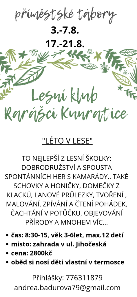 Příměstský tábor Praha 4 Kunratice, srpen 2026, lesní klub Rarášci