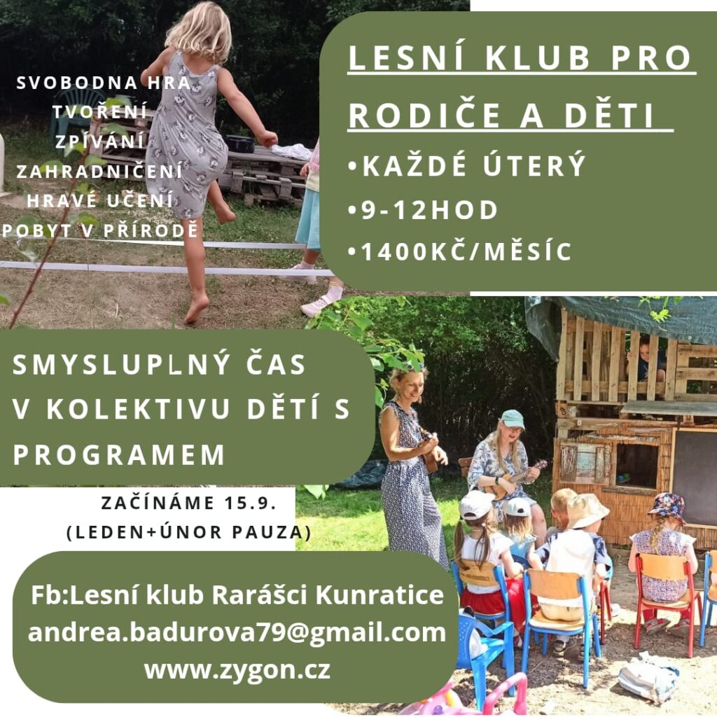 úterní klub pro rodiče a děti v Praze Kunraticicíh, 9-12h, lesní klub Praha 4, dětská skupina